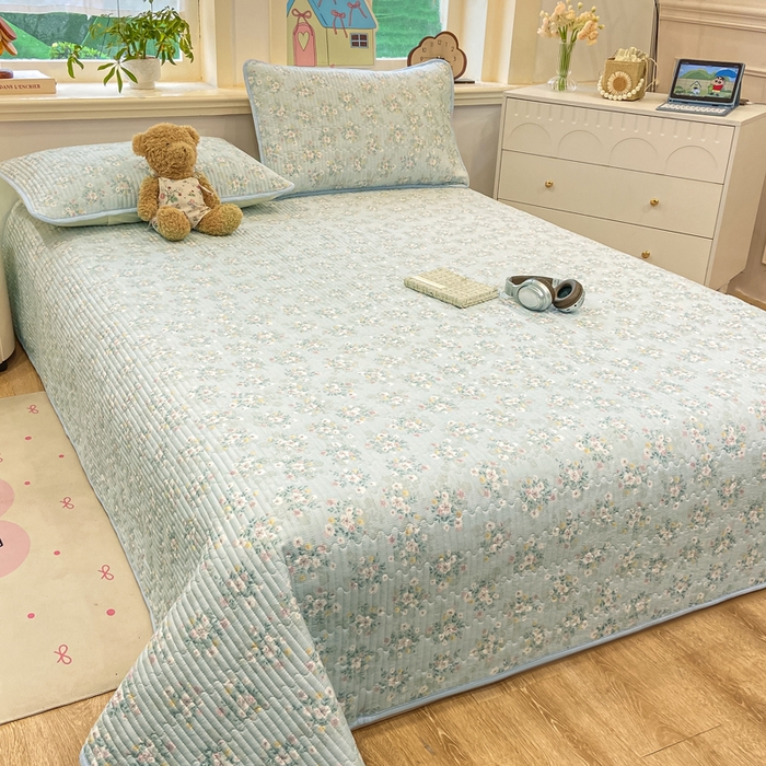 91家纺网 家纺一手货源 找家纺 喜居 2026新款A类双面泡芙双层纱夹棉床盖 双层纱夹棉床盖-清新花野