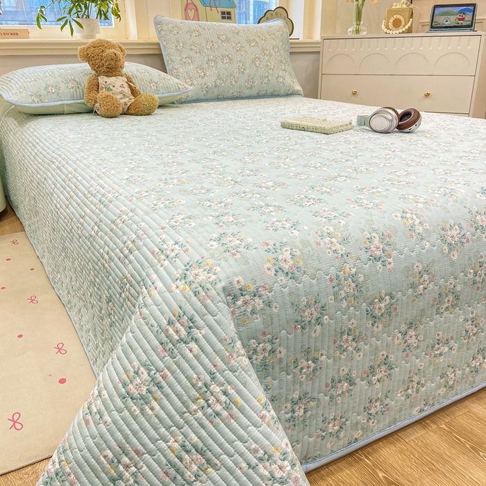 91家纺网 家纺一手货源 找家纺 喜居 2026新款A类双面泡芙双层纱夹棉床盖 双层纱夹棉床盖-清新花野