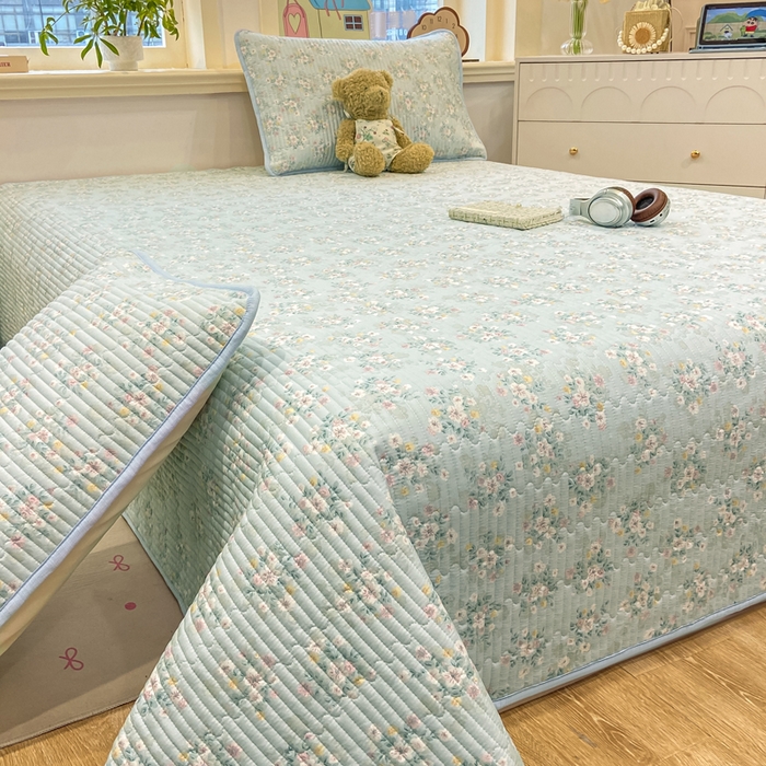 91家纺网 家纺一手货源 找家纺 喜居 2026新款A类双面泡芙双层纱夹棉床盖 双层纱夹棉床盖-清新花野