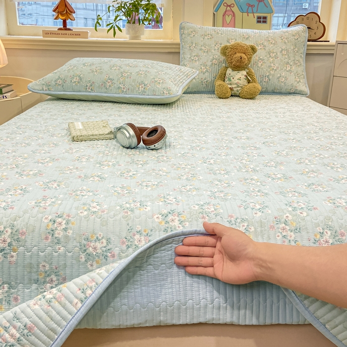 91家纺网 家纺一手货源 找家纺 喜居 2026新款A类双面泡芙双层纱夹棉床盖 双层纱夹棉床盖-清新花野