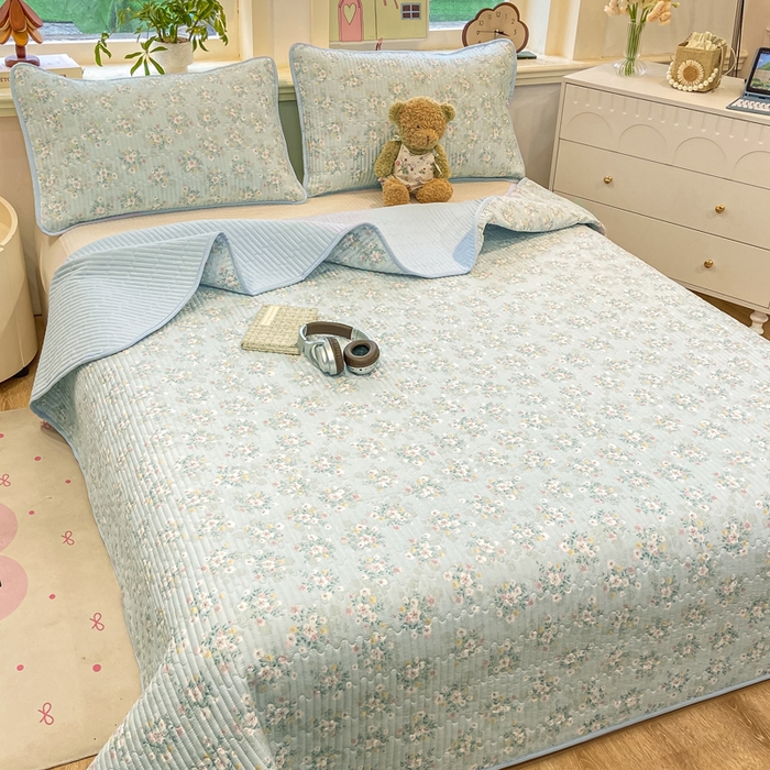 91家纺网 家纺一手货源 找家纺 喜居 2026新款A类双面泡芙双层纱夹棉床盖 双层纱夹棉床盖-清新花野