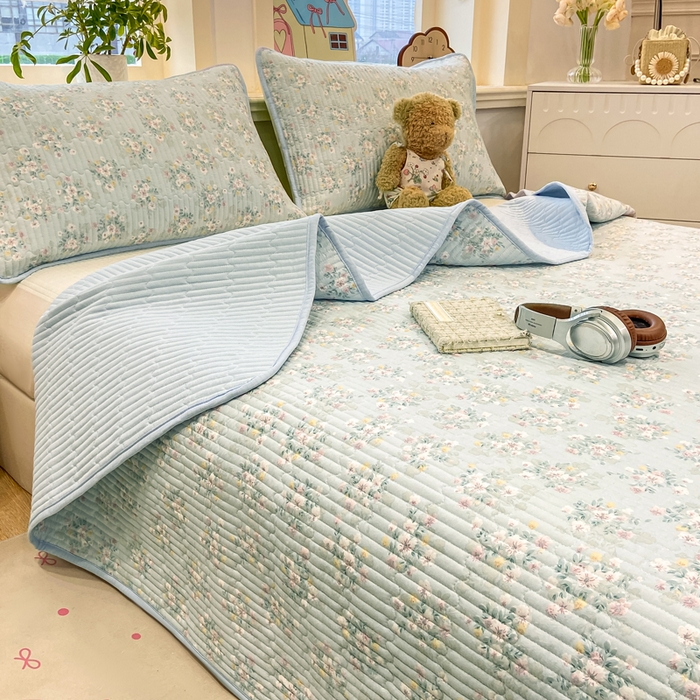 91家纺网 家纺一手货源 找家纺 喜居 2026新款A类双面泡芙双层纱夹棉床盖 双层纱夹棉床盖-清新花野