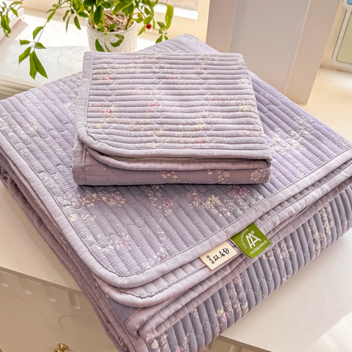 91家纺网 家纺一手货源 找家纺 喜居 2026新款A类双面泡芙双层纱夹棉床盖 双层纱夹棉床盖-紫色花海