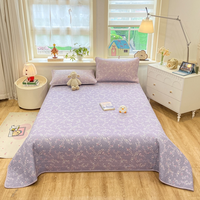 91家纺网 家纺一手货源 找家纺 喜居 2026新款A类双面泡芙双层纱夹棉床盖 双层纱夹棉床盖-紫色花海