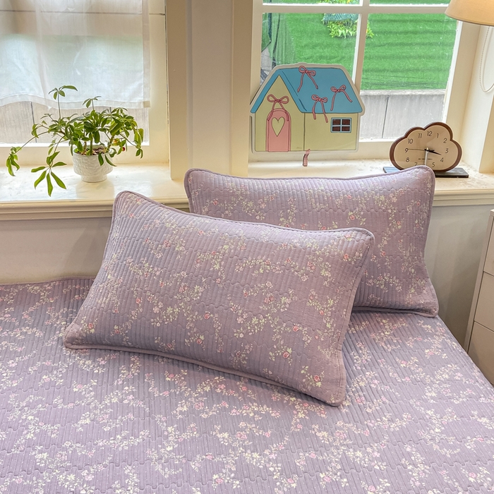 91家纺网 家纺一手货源 找家纺 喜居 2026新款A类双面泡芙双层纱夹棉床盖 双层纱夹棉床盖-紫色花海