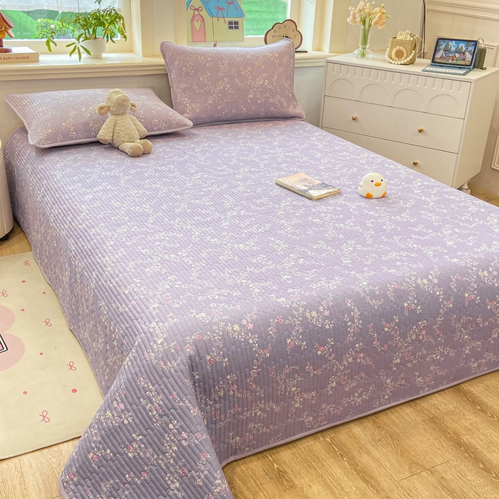 91家纺网 家纺一手货源 找家纺 喜居 2026新款A类双面泡芙双层纱夹棉床盖 双层纱夹棉床盖-紫色花海
