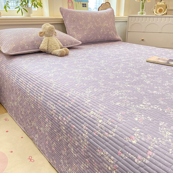 91家纺网 家纺一手货源 找家纺 喜居 2026新款A类双面泡芙双层纱夹棉床盖 双层纱夹棉床盖-紫色花海