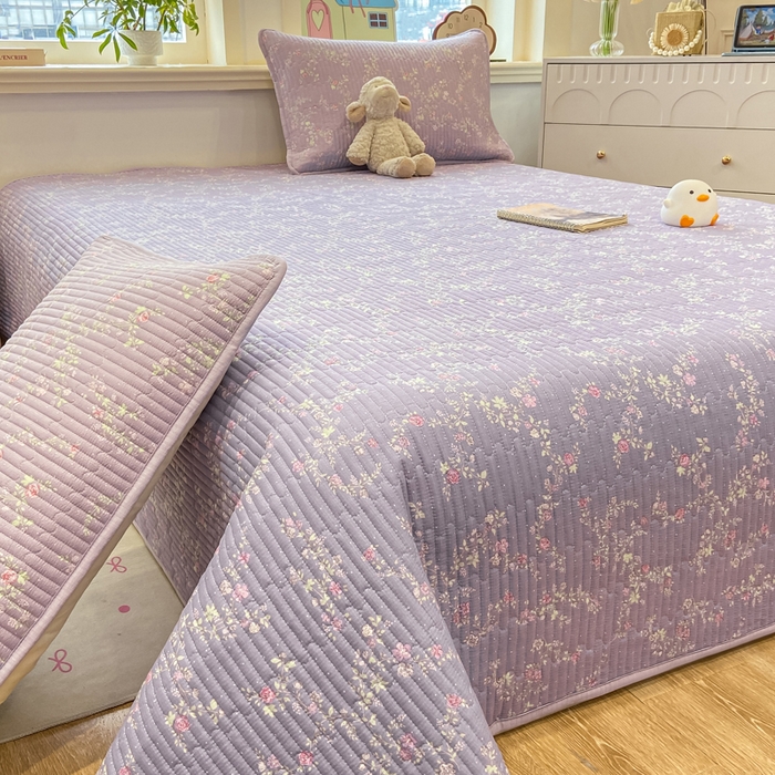 91家纺网 家纺一手货源 找家纺 喜居 2026新款A类双面泡芙双层纱夹棉床盖 双层纱夹棉床盖-紫色花海