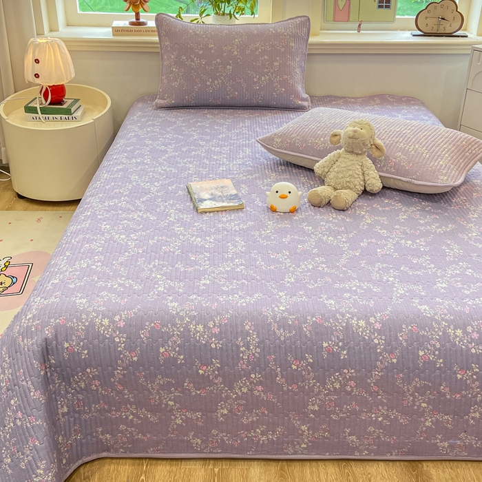 91家纺网 家纺一手货源 找家纺 喜居 2026新款A类双面泡芙双层纱夹棉床盖 双层纱夹棉床盖-紫色花海