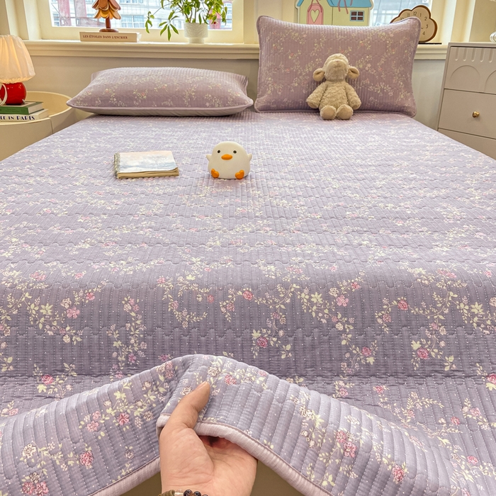 91家纺网 家纺一手货源 找家纺 喜居 2026新款A类双面泡芙双层纱夹棉床盖 双层纱夹棉床盖-紫色花海