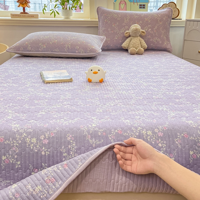 91家纺网 家纺一手货源 找家纺 喜居 2026新款A类双面泡芙双层纱夹棉床盖 双层纱夹棉床盖-紫色花海