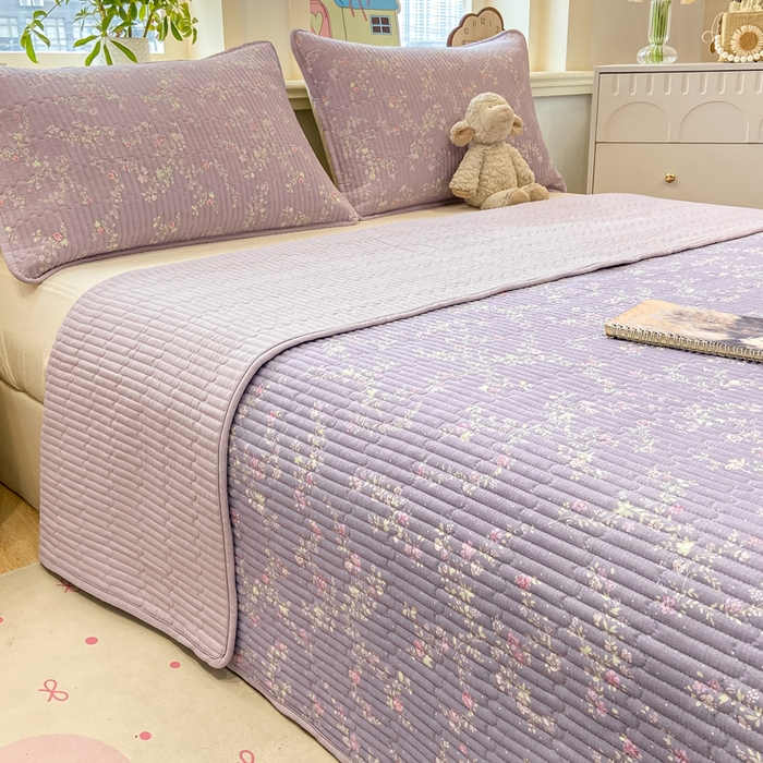 91家纺网 家纺一手货源 找家纺 喜居 2026新款A类双面泡芙双层纱夹棉床盖 双层纱夹棉床盖-紫色花海