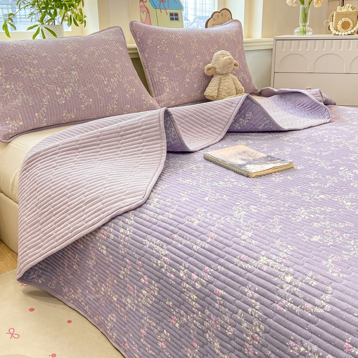 91家纺网 家纺一手货源 找家纺 喜居 2026新款A类双面泡芙双层纱夹棉床盖 双层纱夹棉床盖-紫色花海