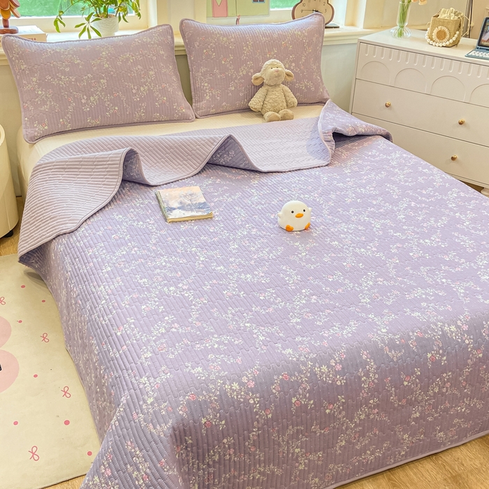 91家纺网 家纺一手货源 找家纺 喜居 2026新款A类双面泡芙双层纱夹棉床盖 双层纱夹棉床盖-紫色花海