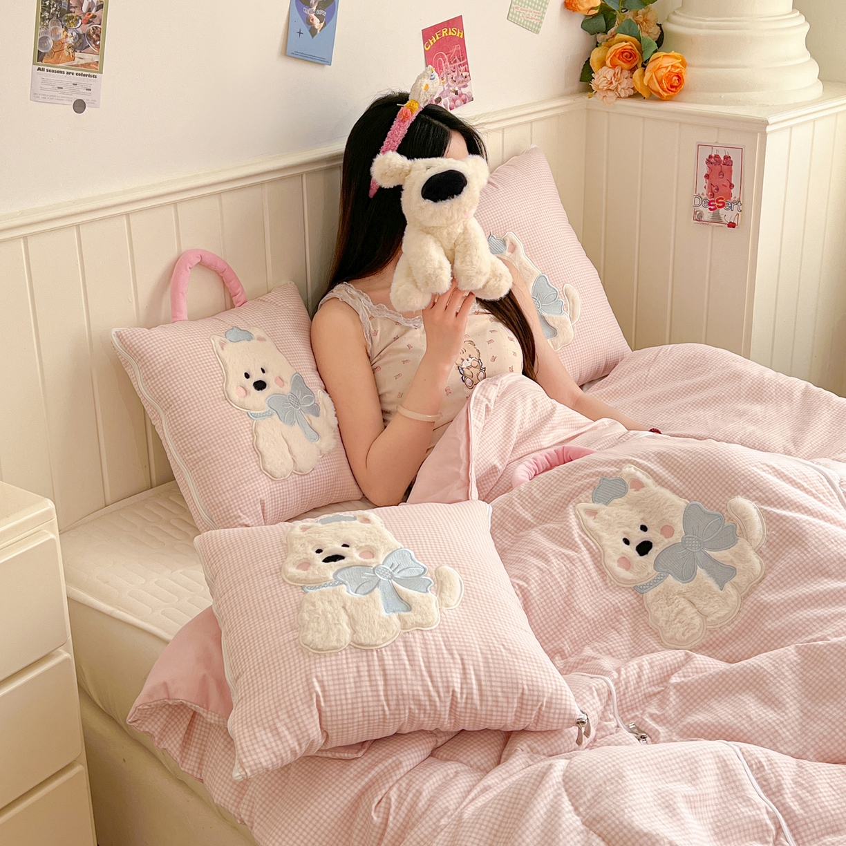 91家纺网 家纺一手货源 找家纺 番茄+ .2026新款甜雾西高地抱枕被 甜雾西高地-粉