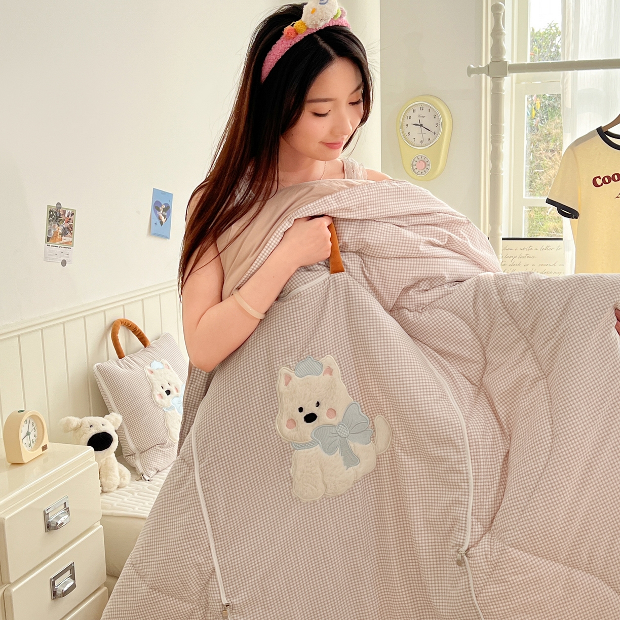 91家纺网 家纺一手货源 找家纺 番茄+ .2026新款甜雾西高地抱枕被 甜雾西高地-咖