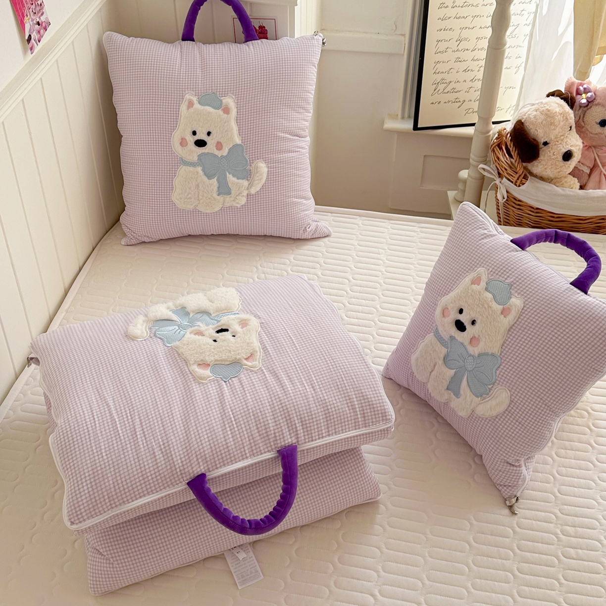 91家纺网 家纺一手货源 找家纺 番茄+ .2026新款甜雾西高地抱枕被 甜雾西高地-紫