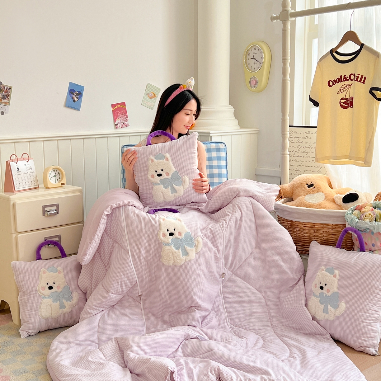 91家纺网 家纺一手货源 找家纺 番茄+ .2026新款甜雾西高地抱枕被 甜雾西高地-紫