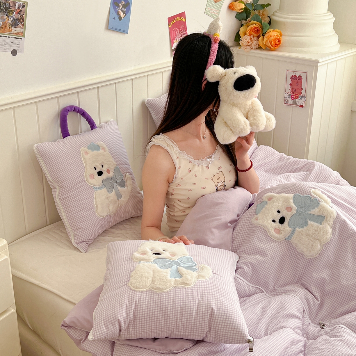 91家纺网 家纺一手货源 找家纺 番茄+ .2026新款甜雾西高地抱枕被 甜雾西高地-紫