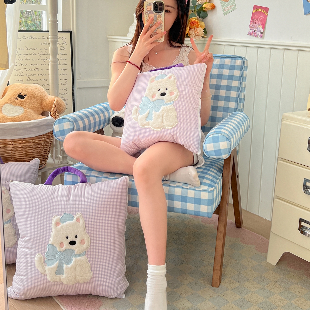 91家纺网 家纺一手货源 找家纺 番茄+ .2026新款甜雾西高地抱枕被 甜雾西高地-紫