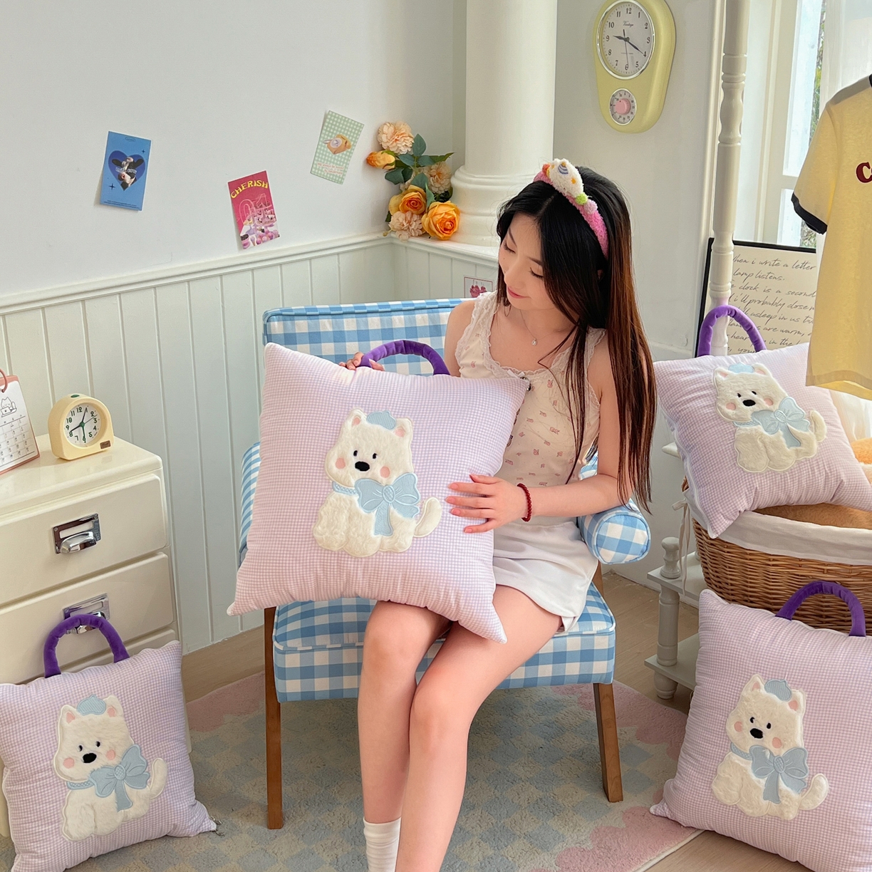 91家纺网 家纺一手货源 找家纺 番茄+ .2026新款甜雾西高地抱枕被 甜雾西高地-紫