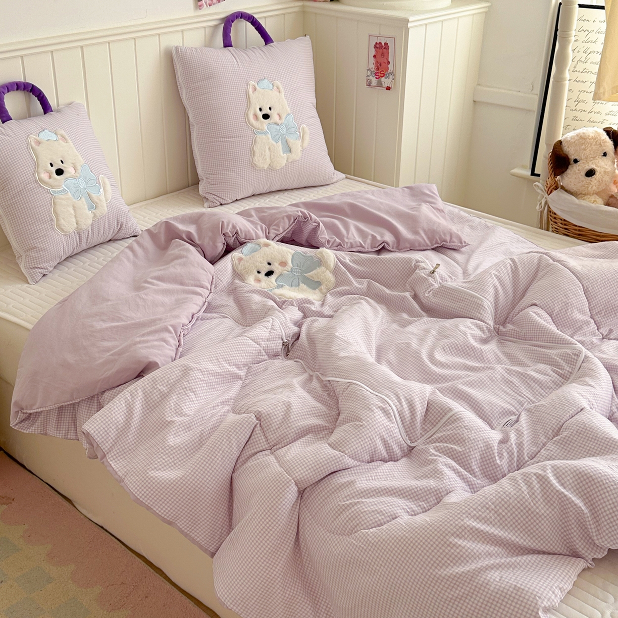 91家纺网 家纺一手货源 找家纺 番茄+ .2026新款甜雾西高地抱枕被 甜雾西高地-紫