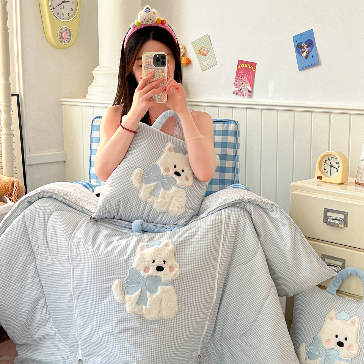 91家纺网 家纺一手货源 找家纺 番茄+ .2026新款甜雾西高地抱枕被 甜雾西高地-蓝