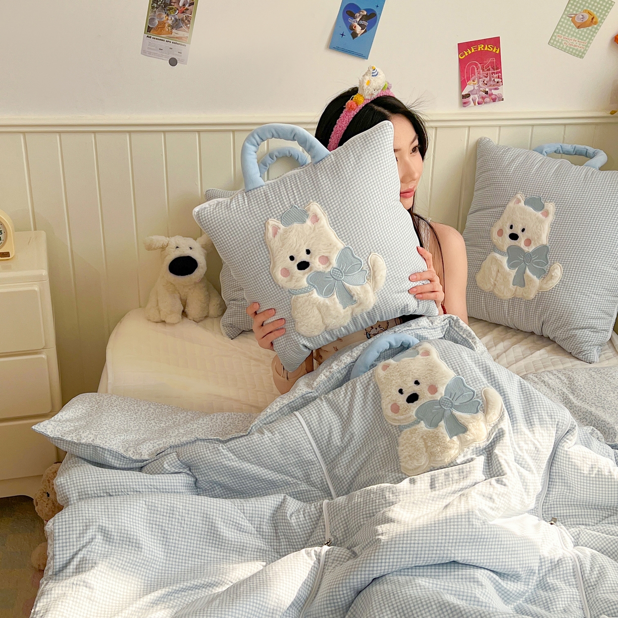 番茄+ .2026新款甜雾西高地抱枕被 甜雾西高地-蓝