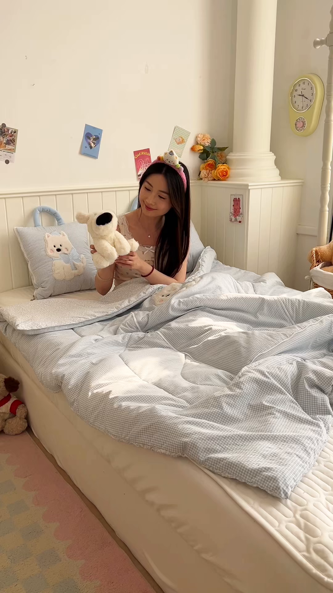 91家纺网 家纺一手货源 找家纺 番茄+ .2026新款甜雾西高地抱枕被 甜雾西高地-蓝