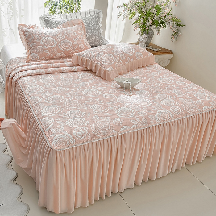 91家纺网 家纺一手货源 找家纺 （总）绘萱家居 2026春夏新款530克PE100%提花冰凉豆豆床裙款凉席席子空调软席