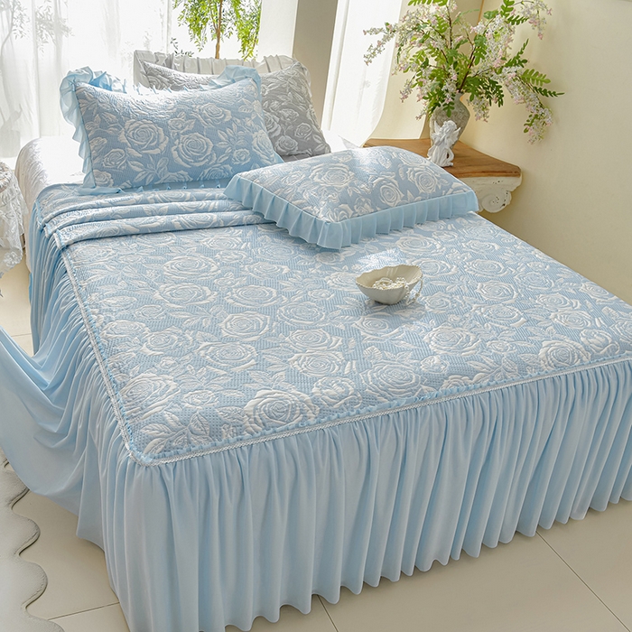 91家纺网 家纺一手货源 找家纺 （总）绘萱家居 2026春夏新款530克PE100%提花冰凉豆豆床裙款凉席席子空调软席