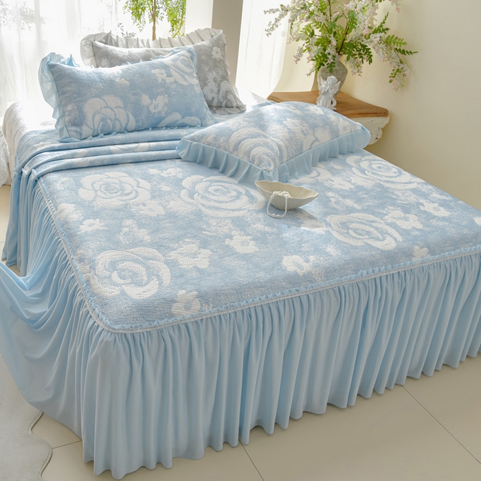 91家纺网 家纺一手货源 找家纺 （总）绘萱家居 2026春夏新款530克PE100%提花冰凉豆豆床裙款凉席席子空调软席