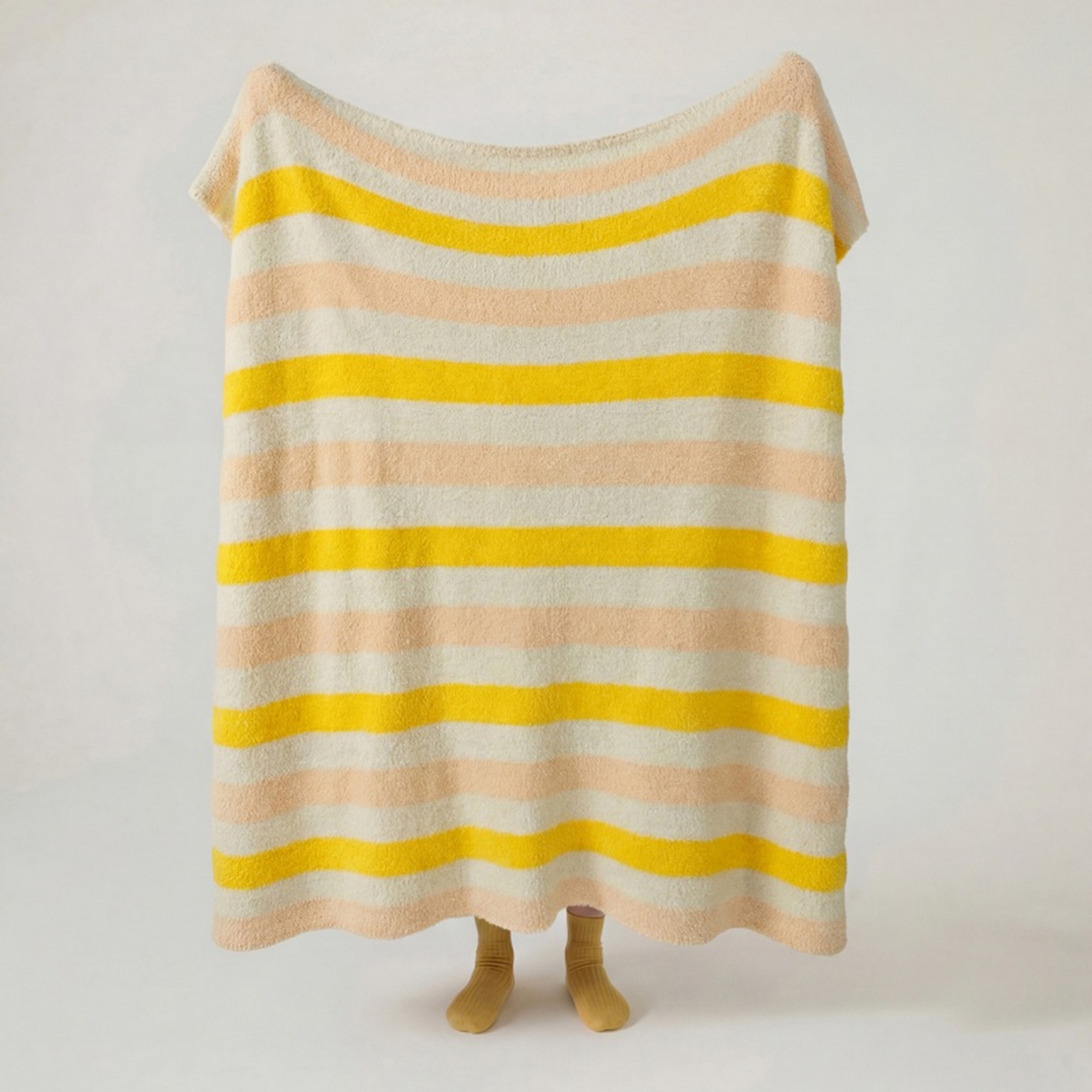 暖绵绵家纺 2026新款简约现代条纹时尚毯子-琪拉 桔黄色
