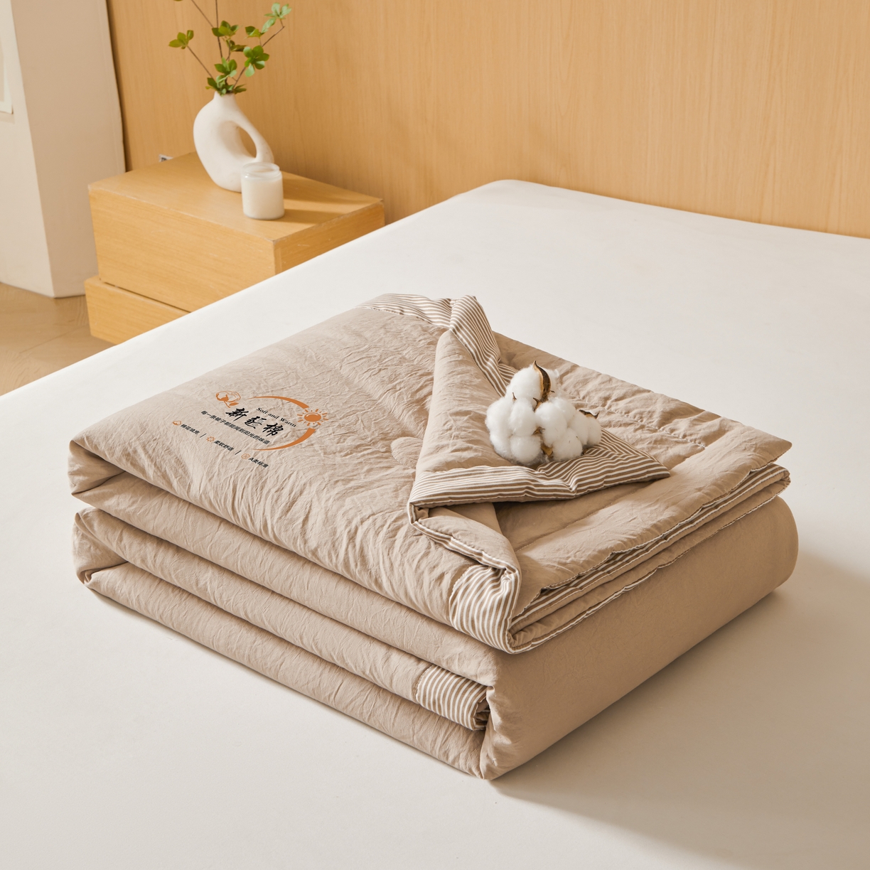 91家纺网 家纺一手货源 找家纺 初相识被业 2026新款无印风100%新疆棉花夏被空调被可机洗夏凉被棉花被子（提供质检报告买家秀） 风禾-卡其