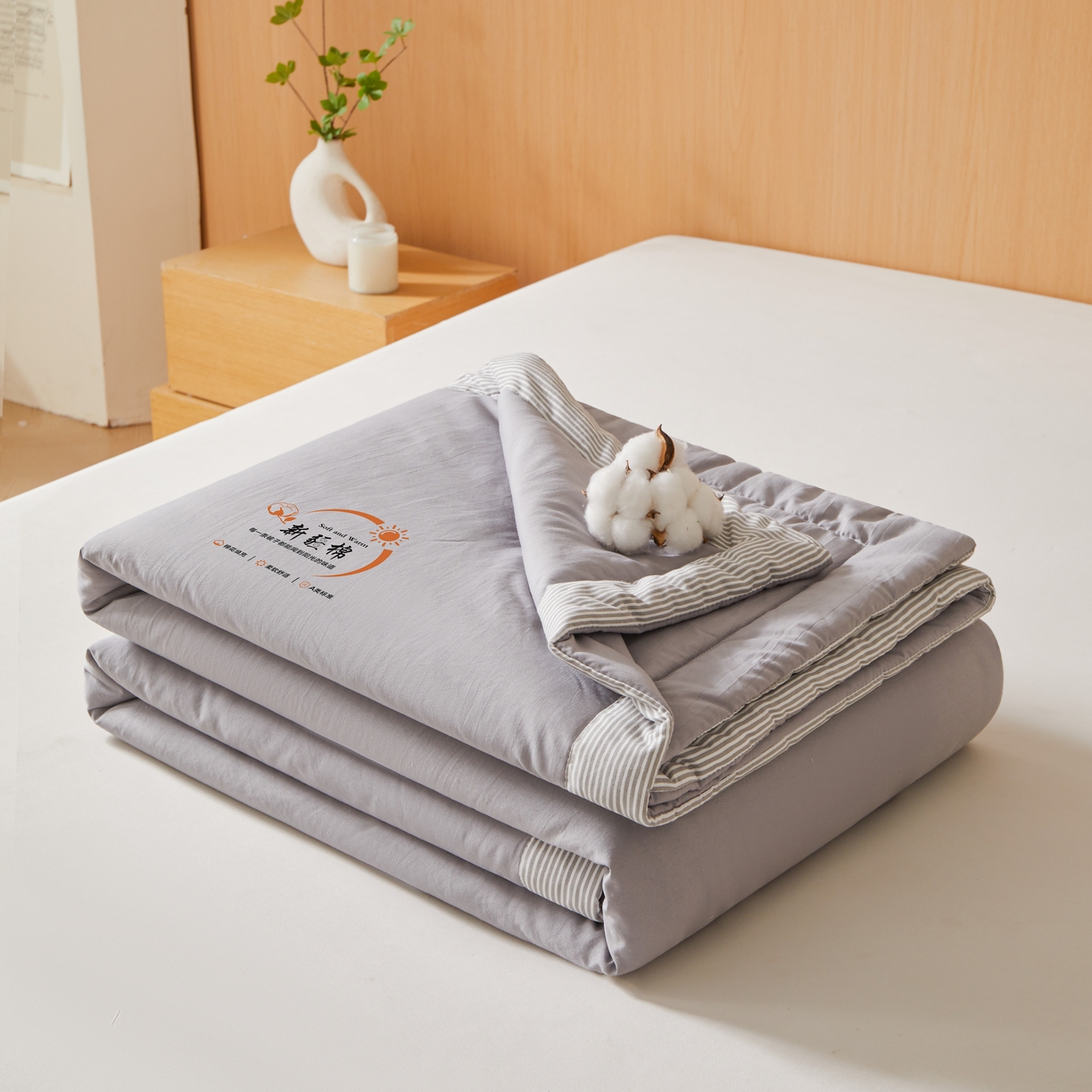 91家纺网 家纺一手货源 找家纺 初相识被业 2026新款无印风100%新疆棉花夏被空调被可机洗夏凉被棉花被子（提供质检报告买家秀） 风禾-高级灰