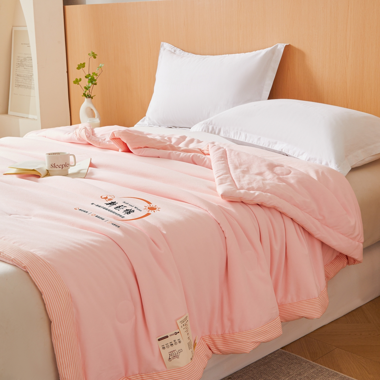 91家纺网 家纺一手货源 找家纺 初相识被业 2026新款无印风100%新疆棉花夏被空调被可机洗夏凉被棉花被子（提供质检报告买家秀） 风禾-粉玉