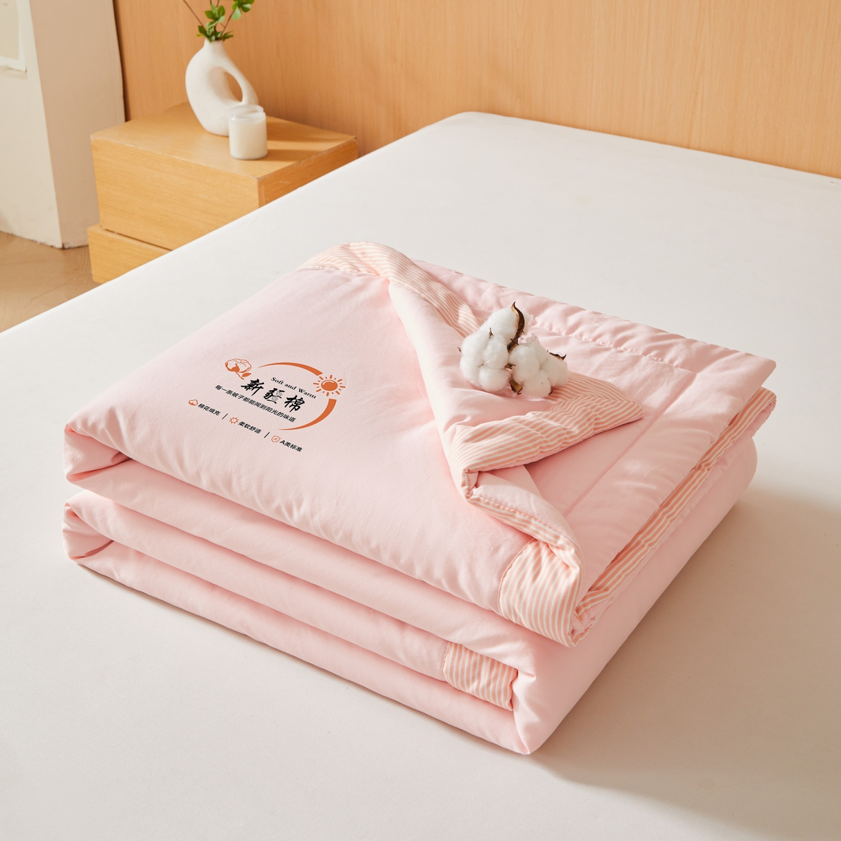 91家纺网 家纺一手货源 找家纺 初相识被业 2026新款无印风100%新疆棉花夏被空调被可机洗夏凉被棉花被子（提供质检报告买家秀） 风禾-粉玉