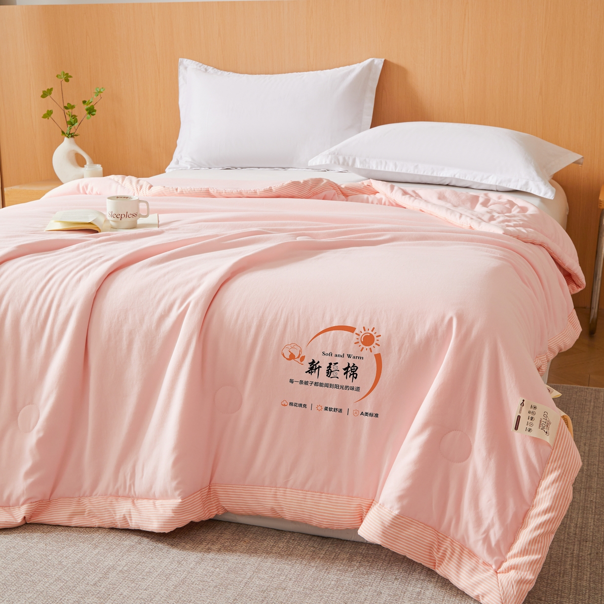 91家纺网 家纺一手货源 找家纺 初相识被业 2026新款无印风100%新疆棉花夏被空调被可机洗夏凉被棉花被子（提供质检报告买家秀） 风禾-粉玉