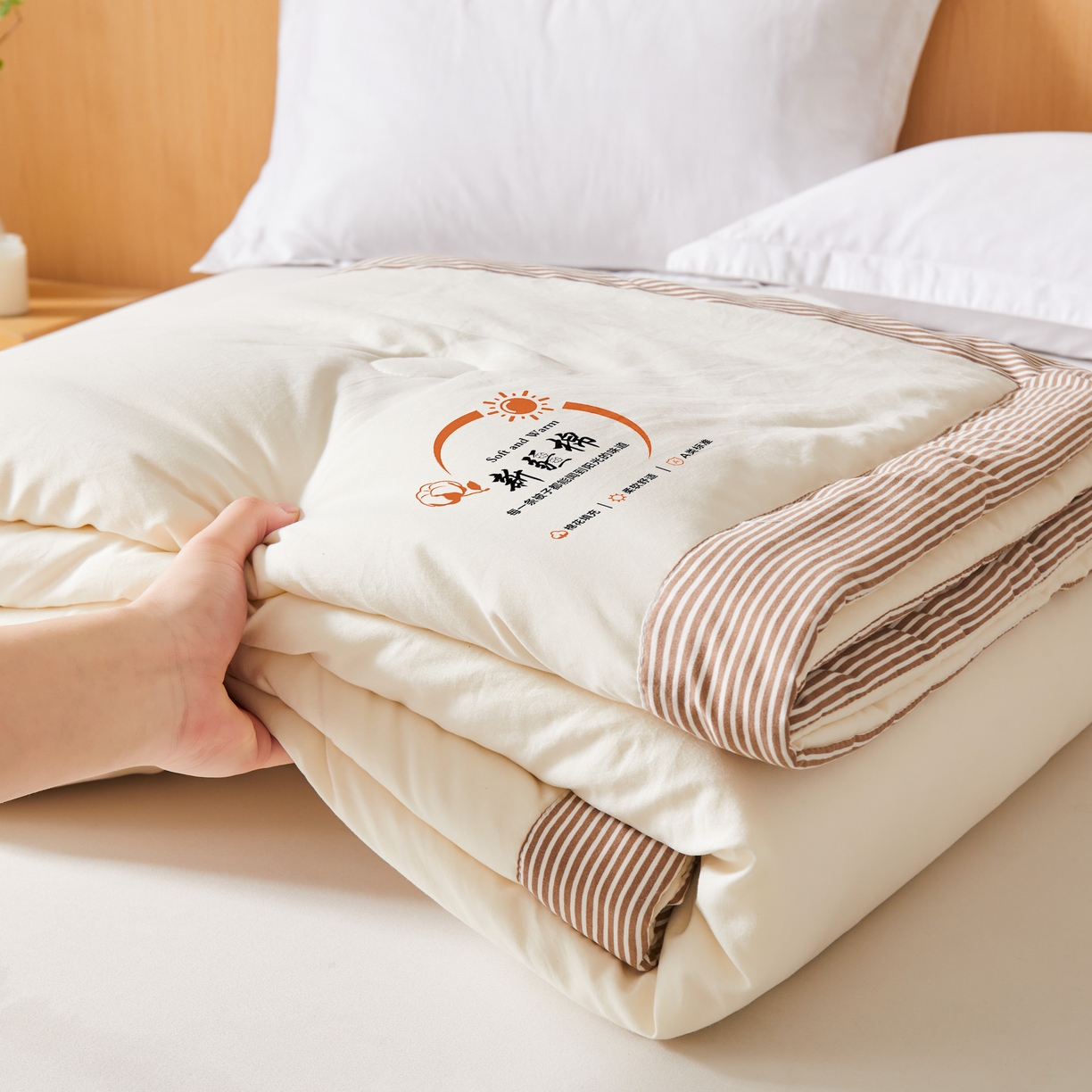 91家纺网 家纺一手货源 找家纺 初相识被业 2026新款无印风100%新疆棉花夏被空调被可机洗夏凉被棉花被子（提供质检报告买家秀） 风禾-米白