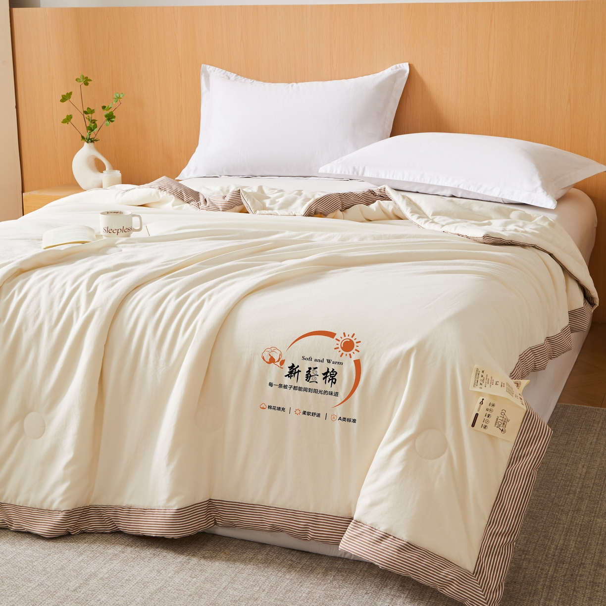 91家纺网 家纺一手货源 找家纺 初相识被业 2026新款无印风100%新疆棉花夏被空调被可机洗夏凉被棉花被子（提供质检报告买家秀） 风禾-米白