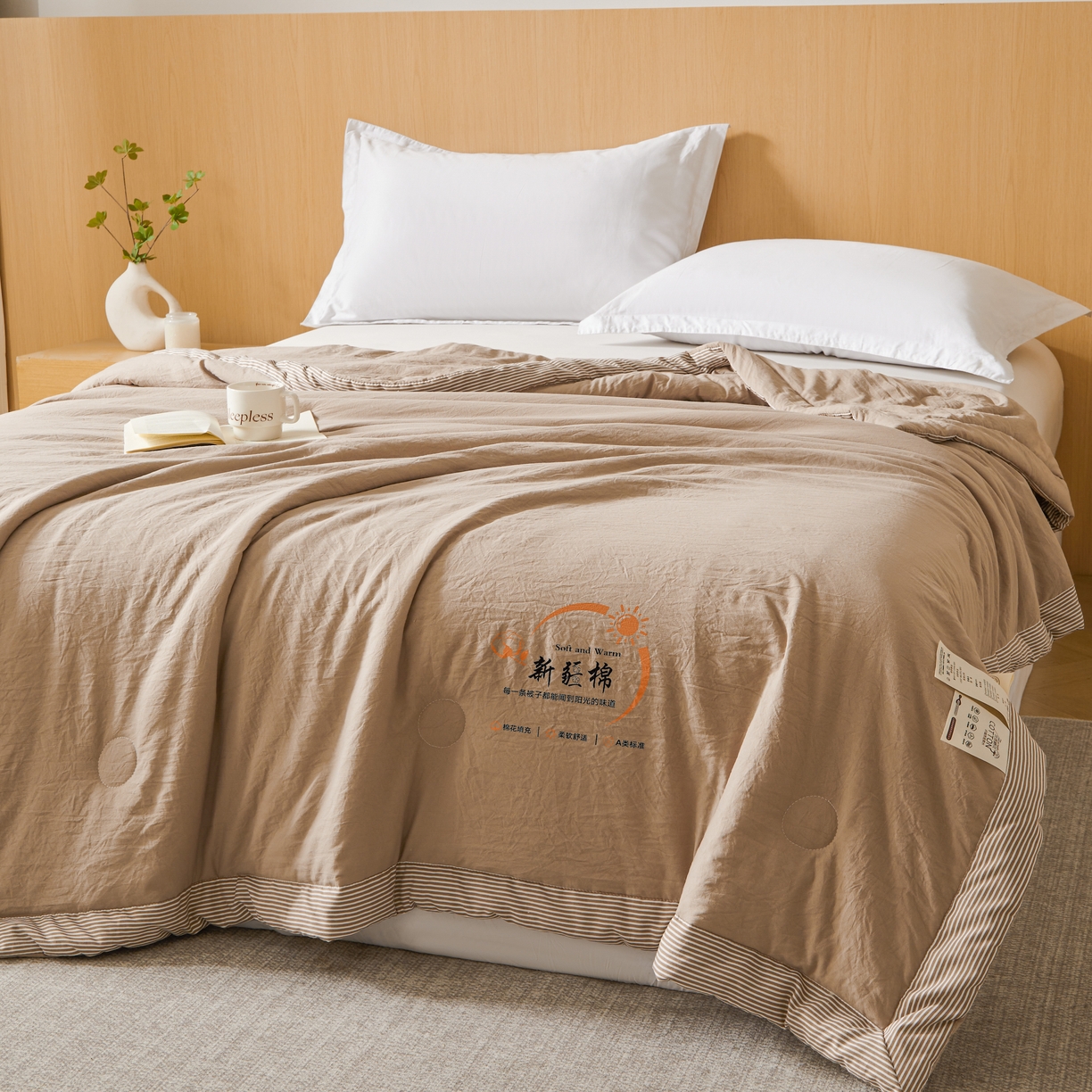 91家纺网 家纺一手货源 找家纺 初相识被业 2026新款无印风100%新疆棉花夏被空调被可机洗夏凉被棉花被子（提供质检报告买家秀） 风禾-卡其