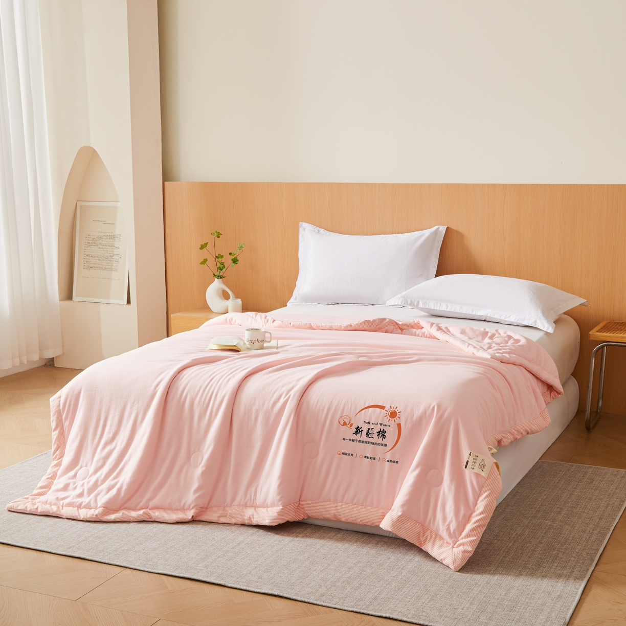 91家纺网 家纺一手货源 找家纺 初相识被业 2026新款无印风100%新疆棉花夏被空调被可机洗夏凉被棉花被子（提供质检报告买家秀） 风禾-粉玉