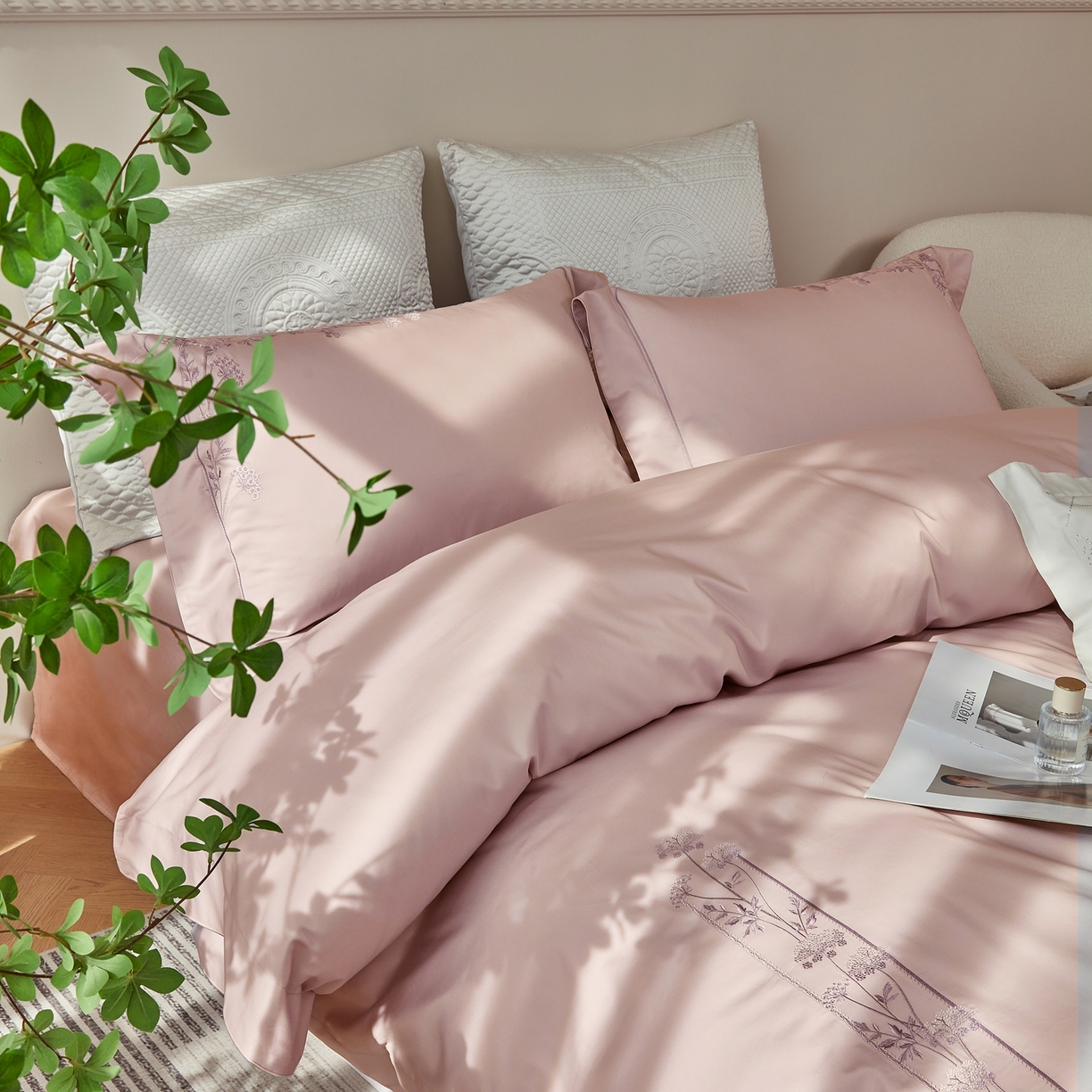 91家纺网 家纺一手货源 找家纺 （总）榻尚家居 2026新款百支锦棉纯棉绣花工艺款四件套-暗香