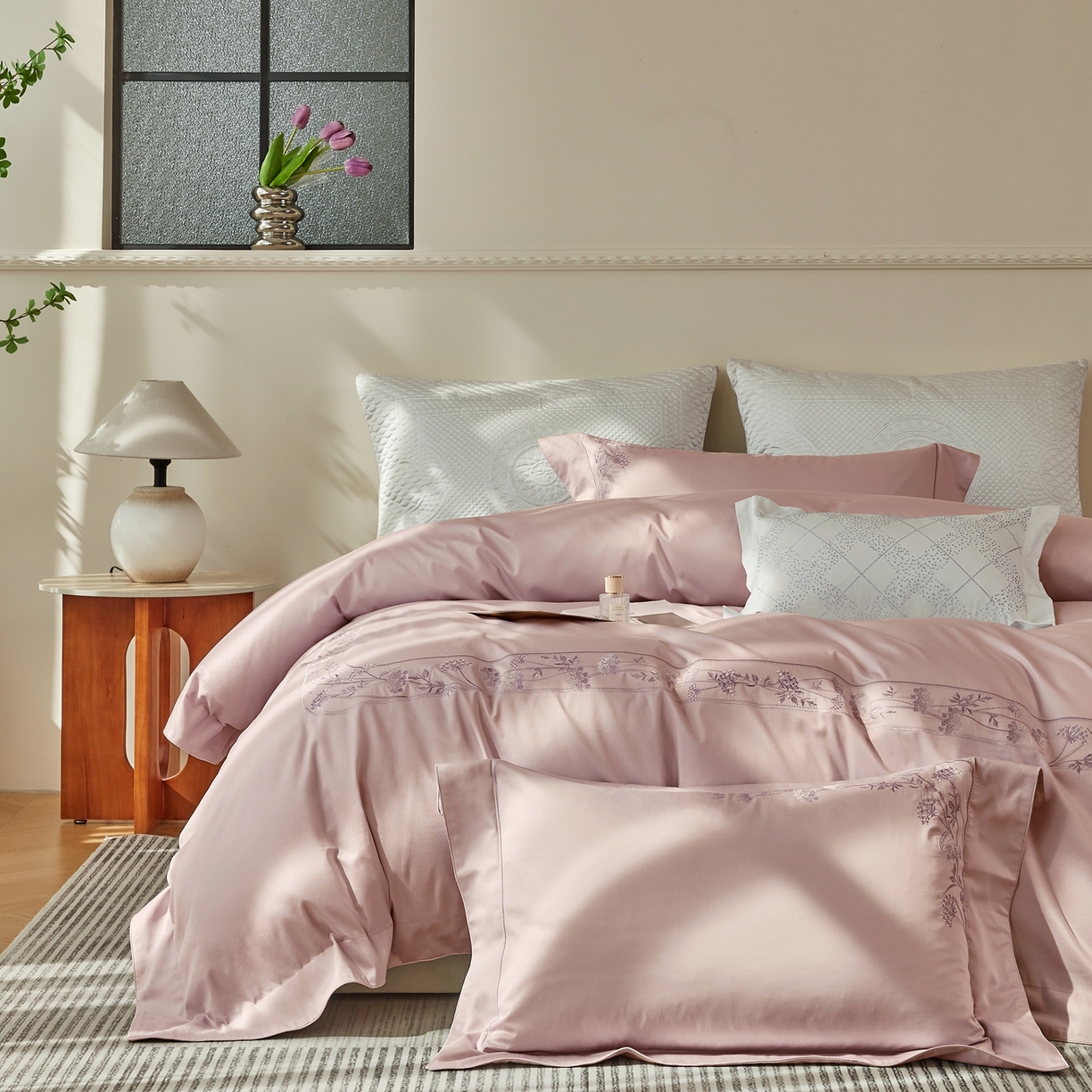 91家纺网 家纺一手货源 找家纺 榻尚家居 2026新款百支锦棉纯棉绣花工艺款四件套-暗香 暗香-玉