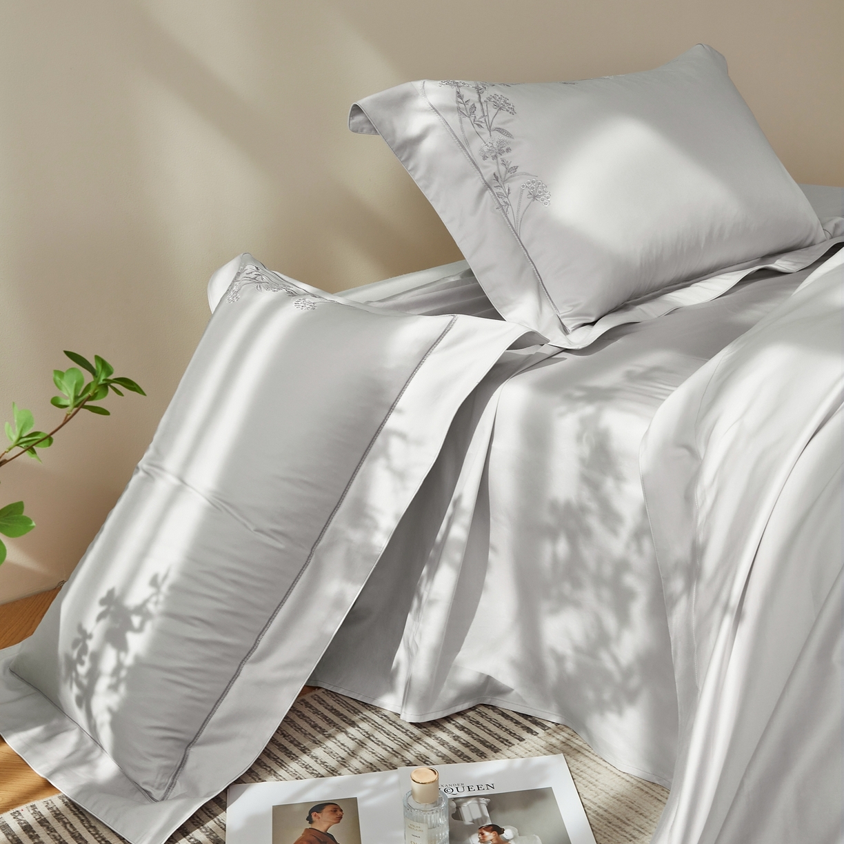 91家纺网 家纺一手货源 找家纺 榻尚家居 2026新款百支锦棉纯棉绣花工艺款四件套-暗香 暗香-灰