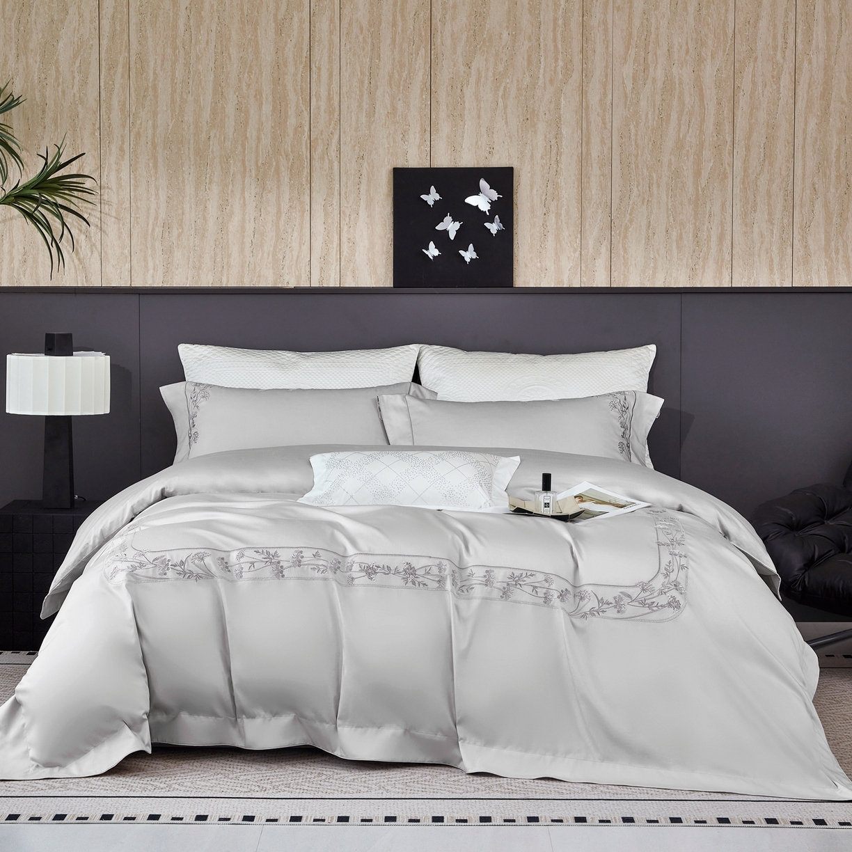 榻尚家居 2026新款百支锦棉纯棉绣花工艺款四件套-暗香 暗香-灰