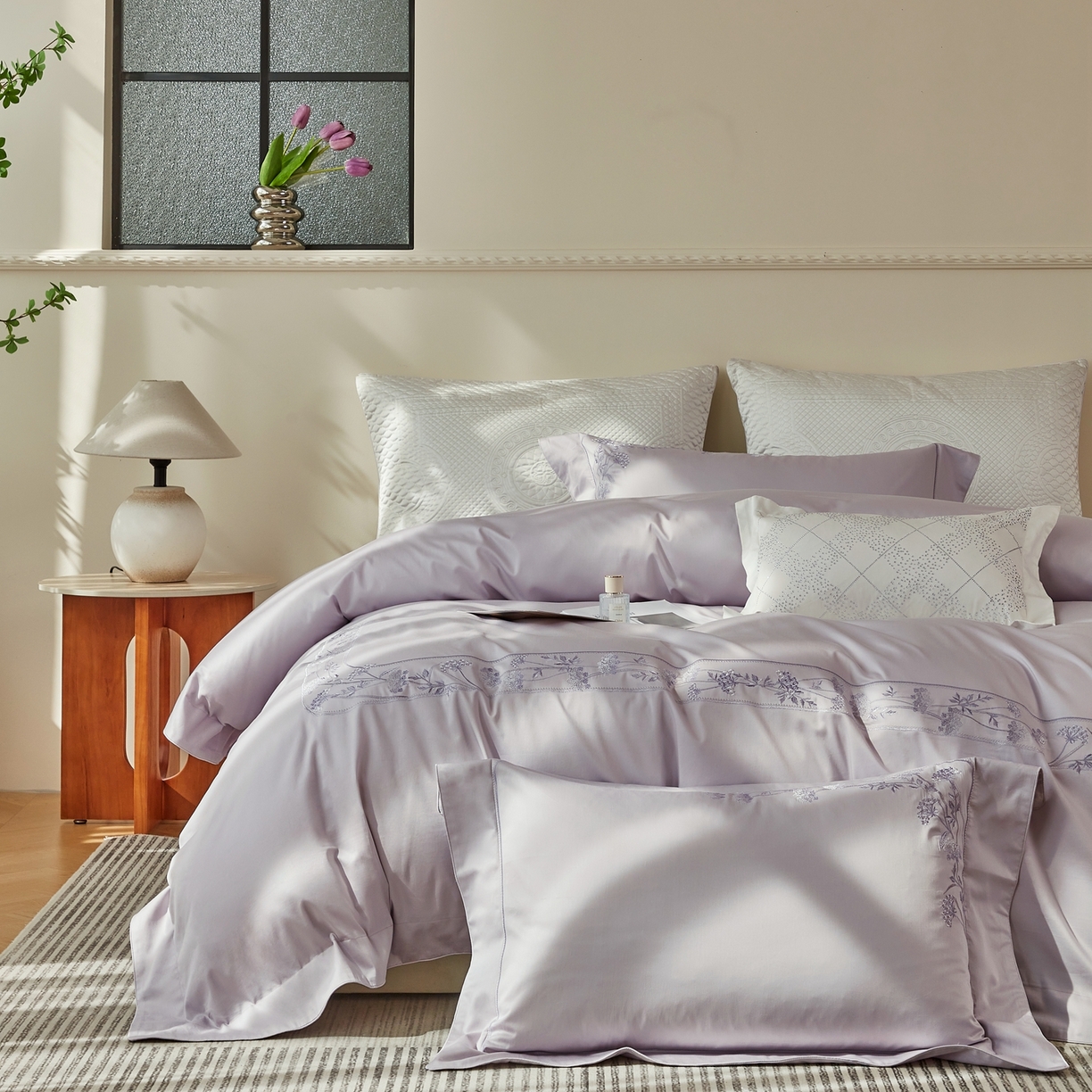 91家纺网 家纺一手货源 找家纺 榻尚家居 2026新款百支锦棉纯棉绣花工艺款四件套-暗香 暗香-紫