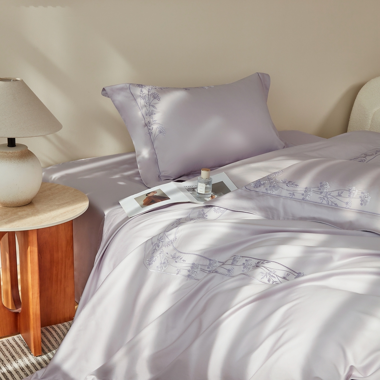 91家纺网 家纺一手货源 找家纺 榻尚家居 2026新款百支锦棉纯棉绣花工艺款四件套-暗香 暗香-紫