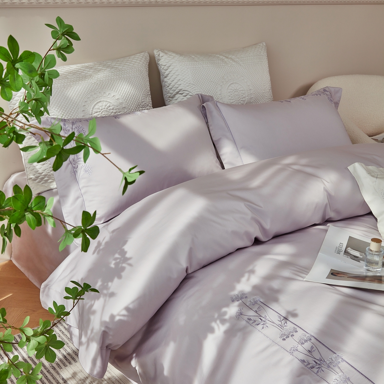 91家纺网 家纺一手货源 找家纺 榻尚家居 2026新款百支锦棉纯棉绣花工艺款四件套-暗香 暗香-紫