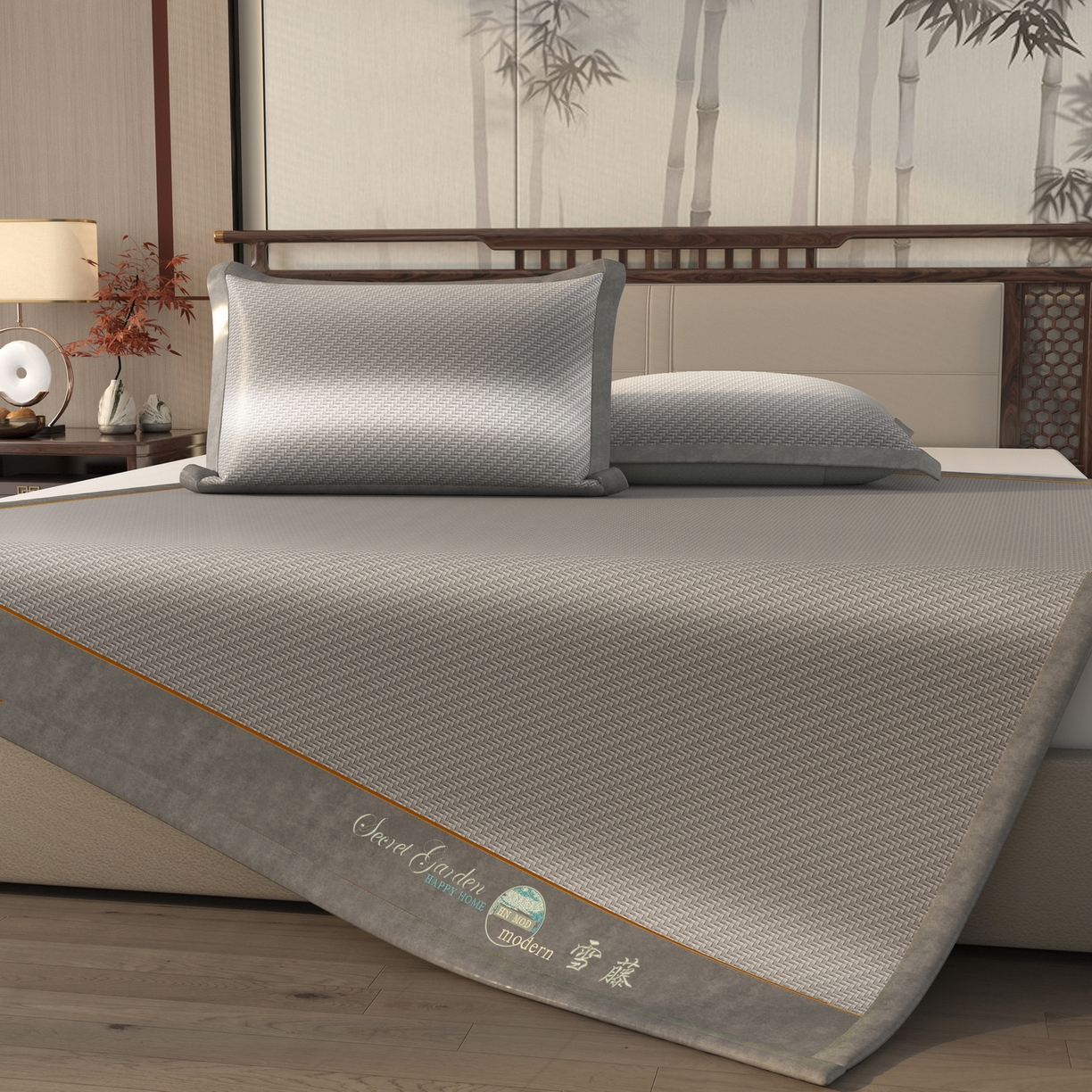 91家纺网 家纺一手货源 找家纺 宜派家纺 2026新款凉感PE雪山藤席 PE雪山藤-灰